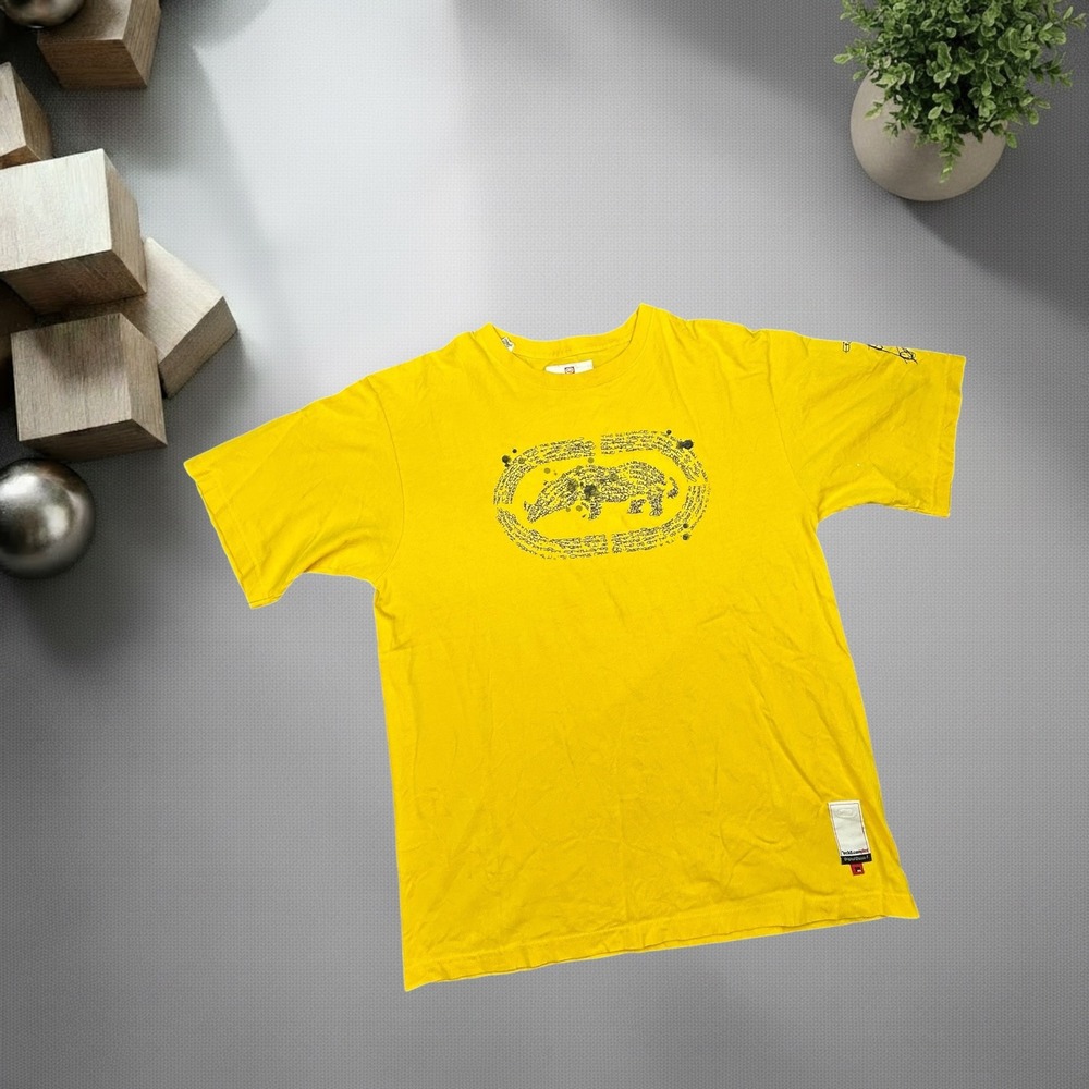 Ecko Unltd Vintage Y2K Rhino Graphic TShirt Yellow Mens Medium Streetwear Skater